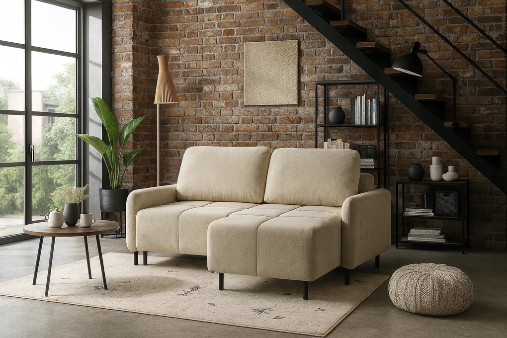 Narożnik tapicerowany FABRO 208x150 cm beżowy z funkcją spania z pojemnikiem