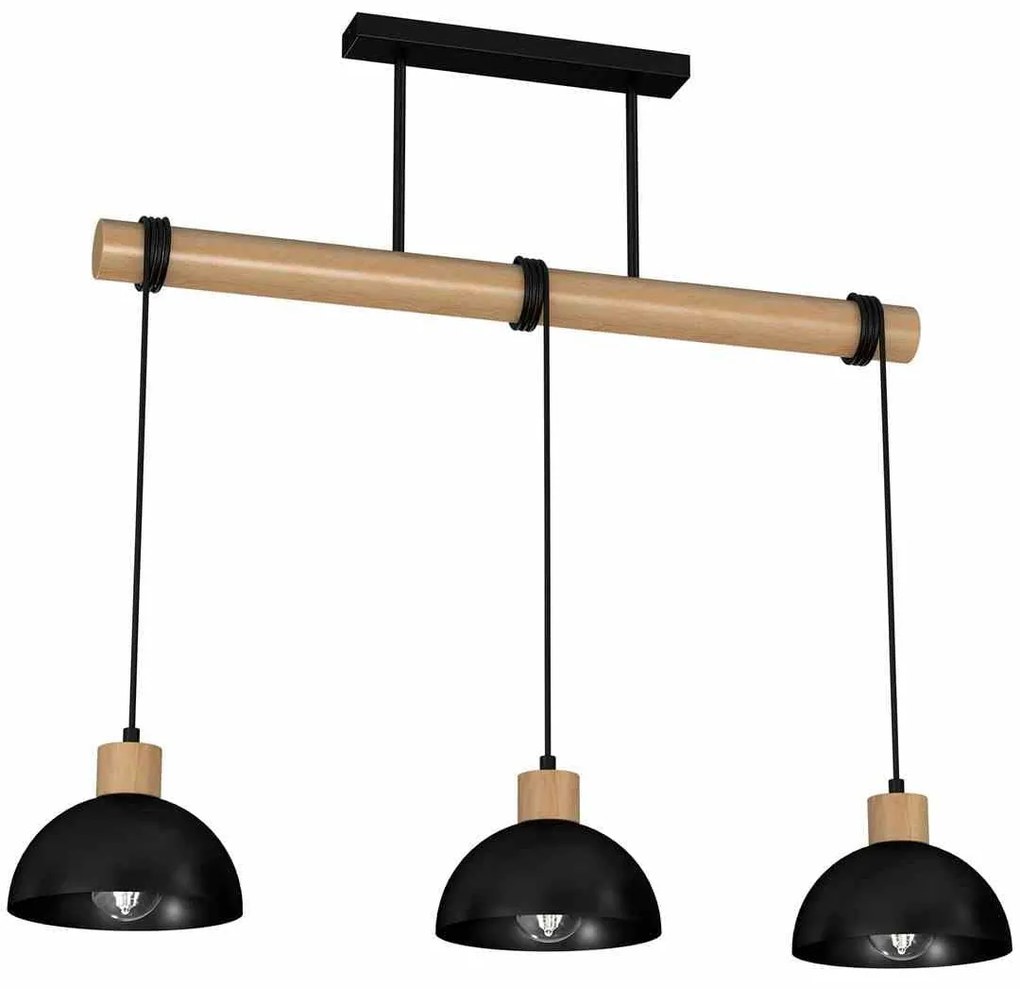 Lampa wisząca, potrójna, czarna, drewno ERIK Black/Wood 3xE27