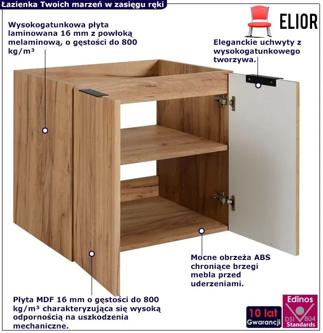 Dwudrzwiowa ryflowana szafka do łazienki 60 cm dąb craft złoty A3-G44