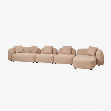 Sofa Modułowy Z Prawym Szezlongiem, 4-częściowy, Z Tkaniny Chenilla Coco Szenila Gruba Brąz Latte - Sklum