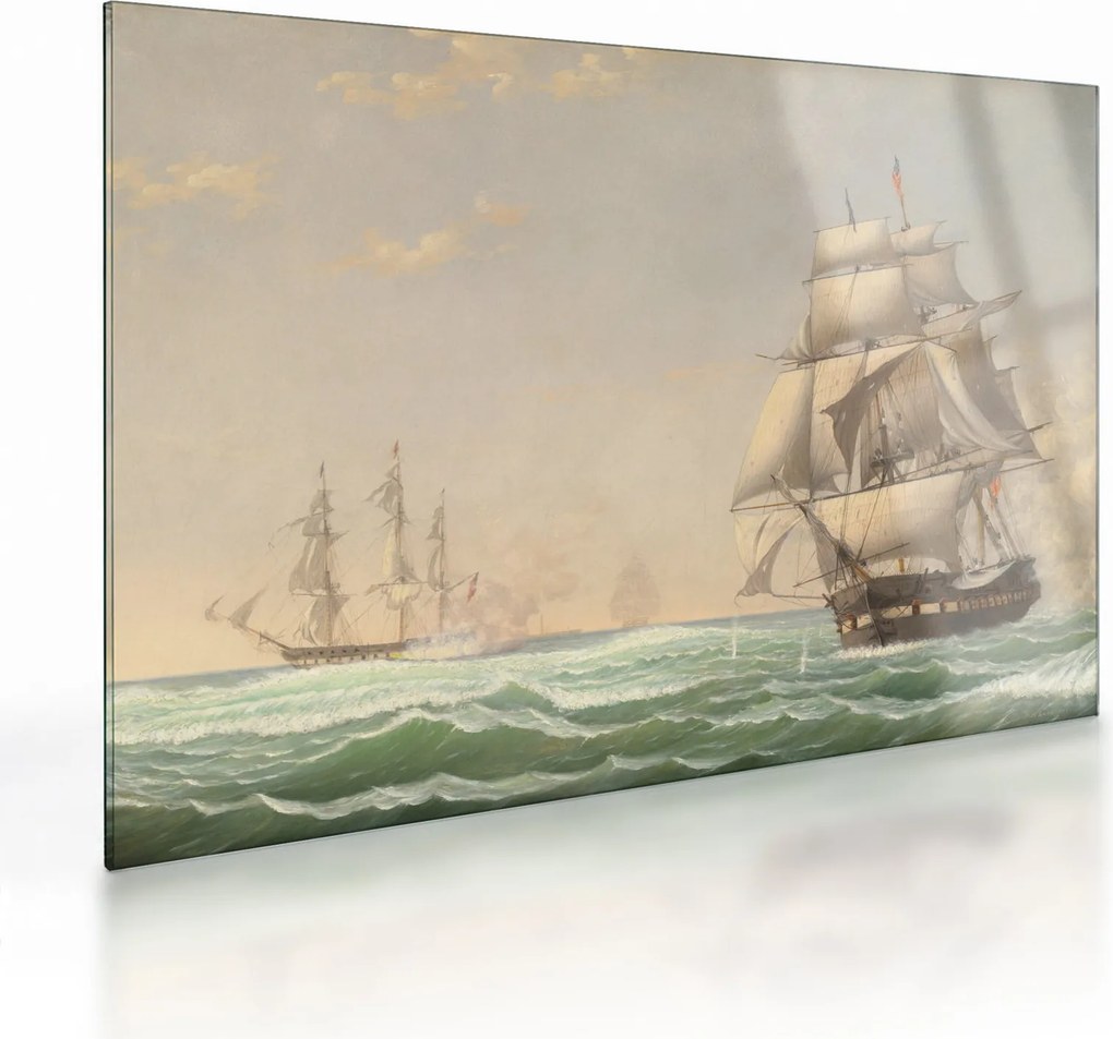 Obraz na szkle - Fitz Henry Lane, The United States Frigate President Engaging the British Squadron, reprodukcje (70x50 cm)