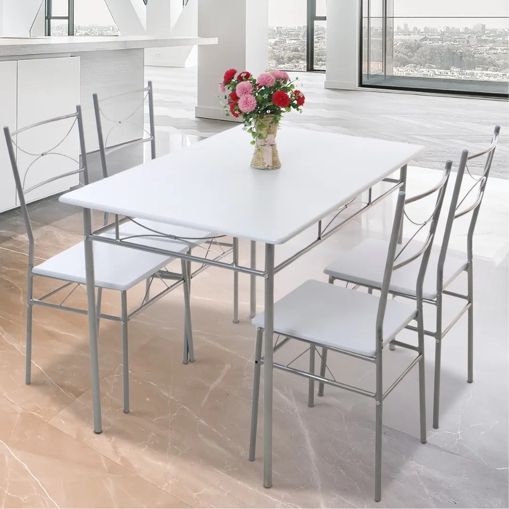 Zestaw jadalniany PAUL, 5 części, aksamitnie biała Jurhan