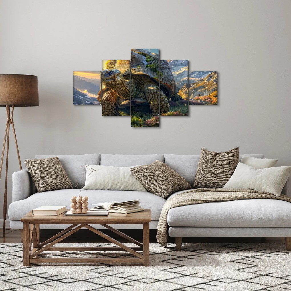 Obraz - Żółw i górski krajobraz (125x70 cm)