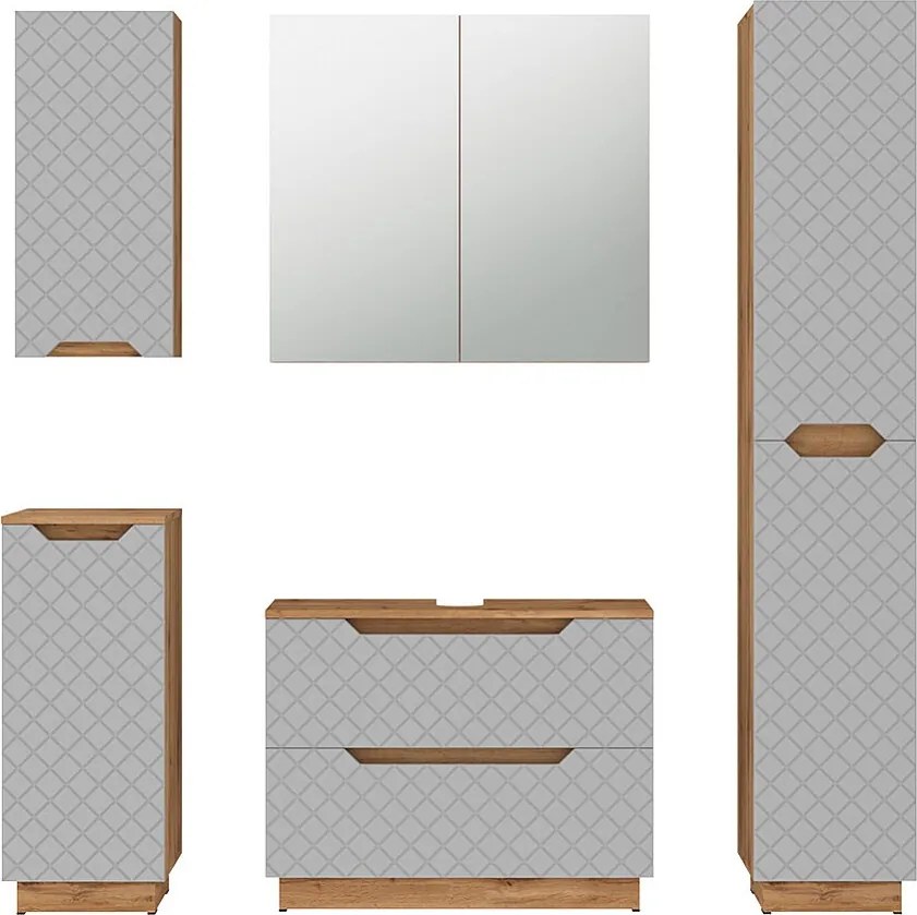 Zestaw mebli łazienkowych dąb/szary ze strukturą płytek 79.6x32x62.1 lotta