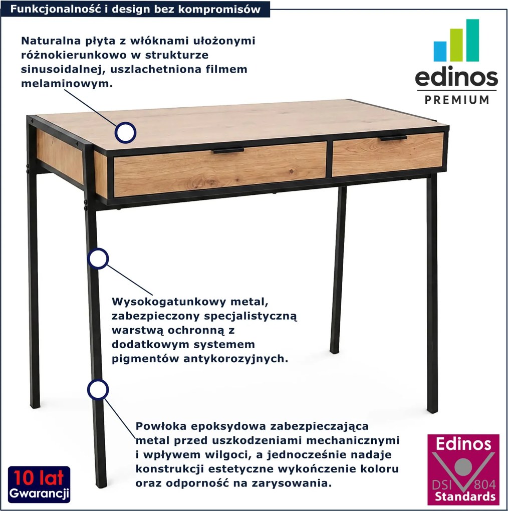 Nowoczesne biurko loftowe dąb craft czarny W9-K74