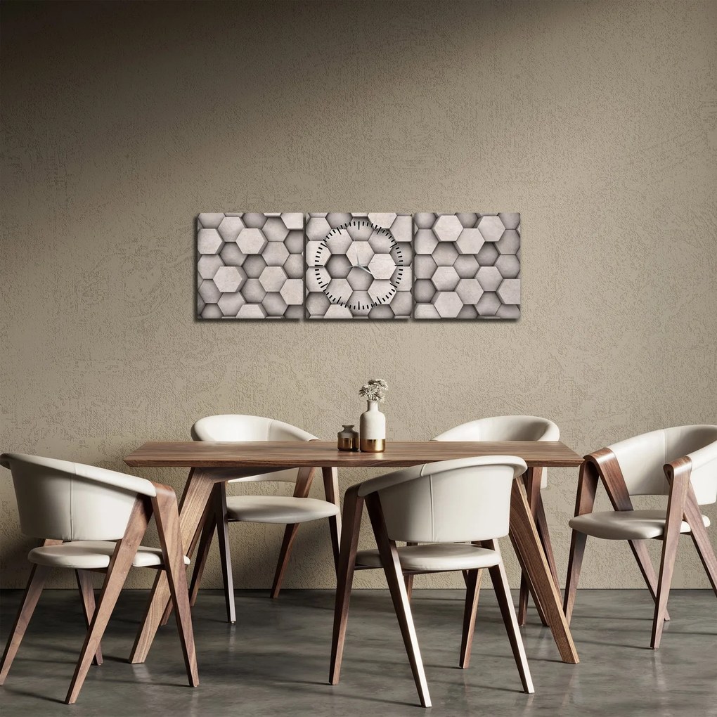 Obraz - Sześciokąty w betonie (z zegarem) (90x30 cm)