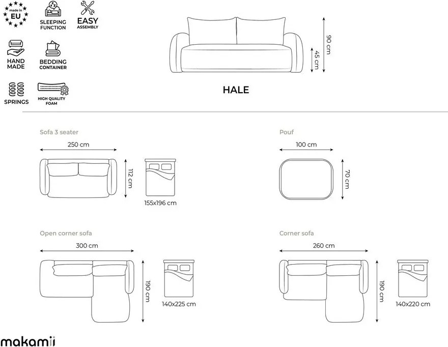 Jasnoszary rozkładany narożnik (lewostronny/z szezlongiem) Hale – Makamii