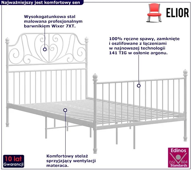 Białe industrialne łóżko metalowe 120x200 cm - Hadson