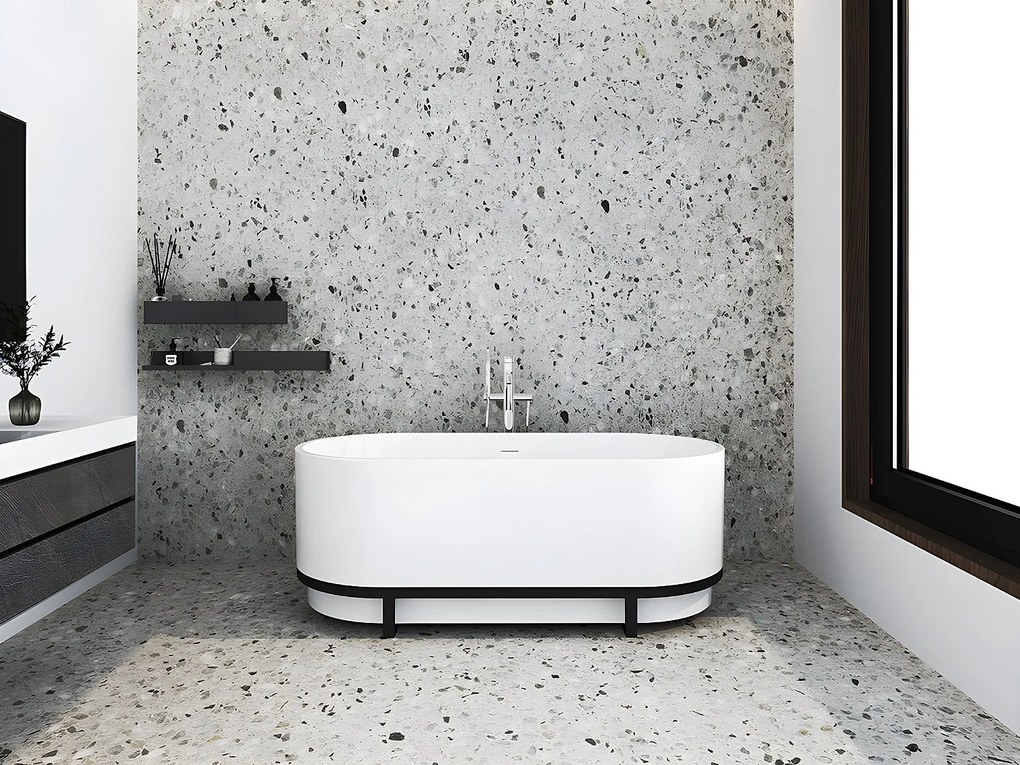 Wanna wolnostojąca owalna z metalowym zdobieniem - 230 L - 160 x 75 x 60 cm - Biała - Akrylowa - PLECO