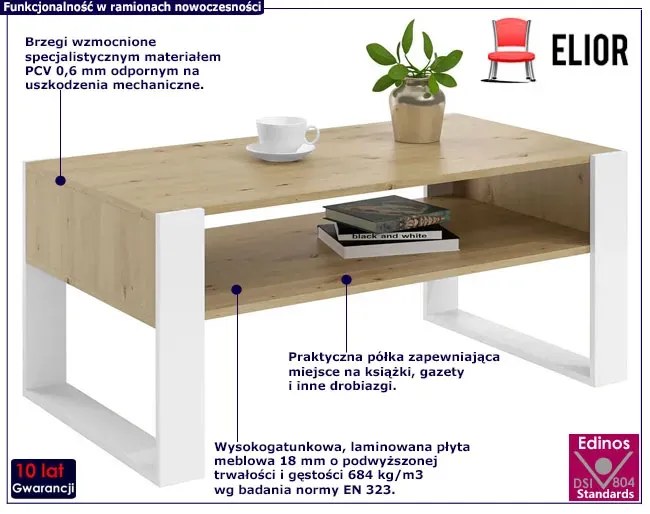 Prostokątna ława kawowa z półką Bracio - dąb artisan + biały