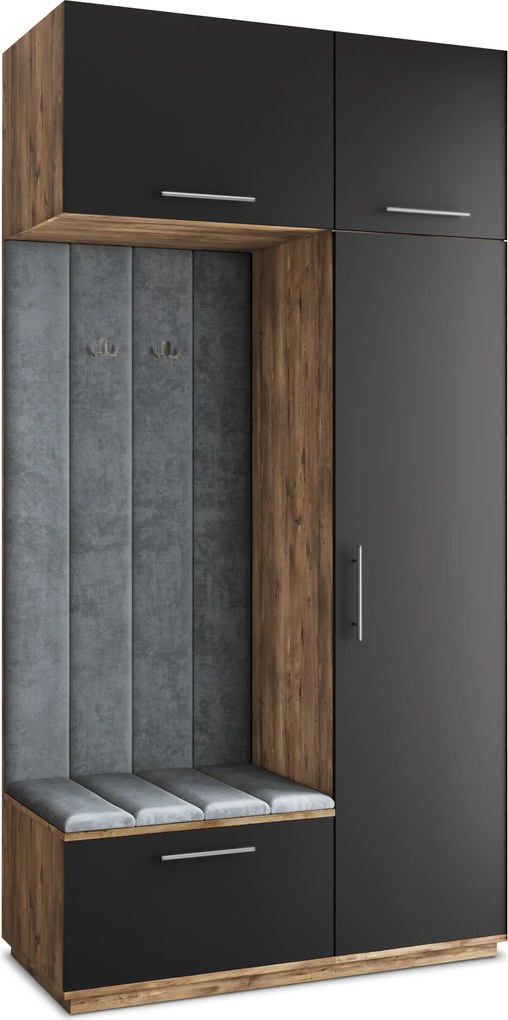Masseno Garderoba REMA 120/240/60 cm Nowoczesna Szafa do Przedpokoju Dąb lefkas, MONOLITH 85 (Szary)