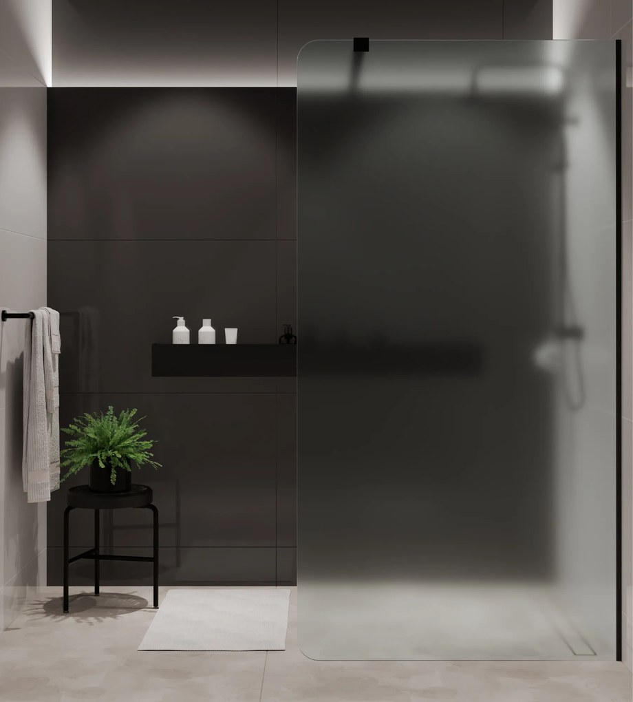 Ścianka prysznicowa Walk-in szkło satynowe matowe 8 mm MOLIS Satin Round MASSI I Różne rozmiary : Kolor profili kabiny - złoty, Szerokość ścianki - 80 cm, Typ montażu - WALK in FIX (Do ściany)