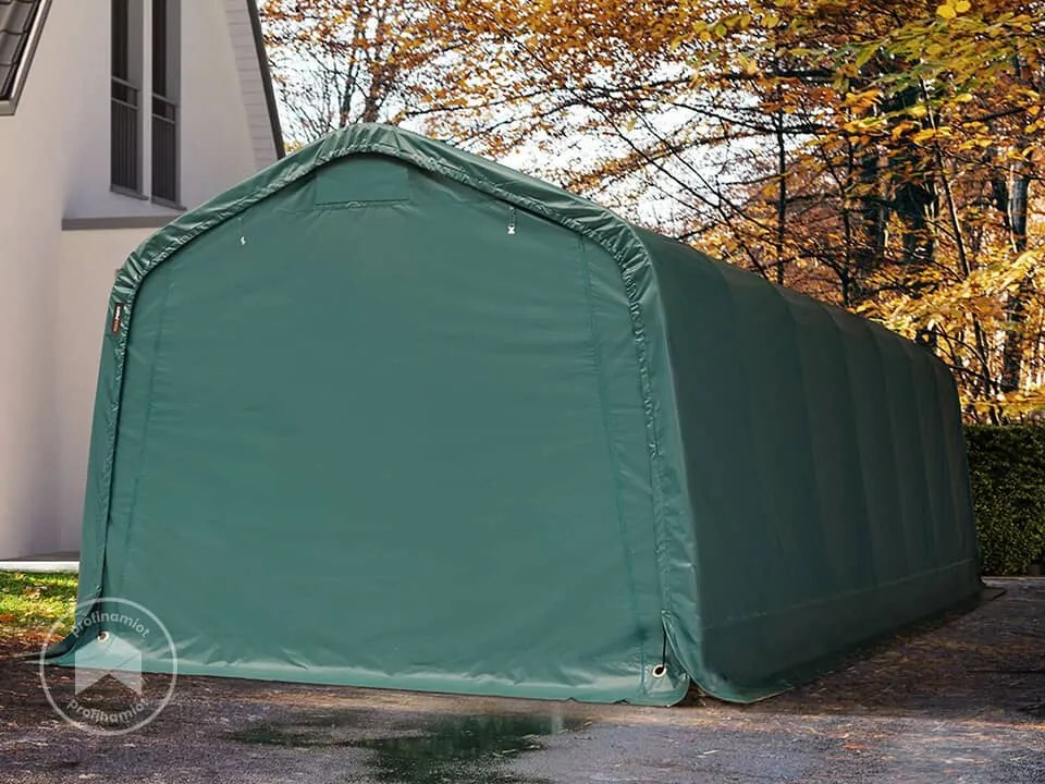 TOOLPORT 3,3x8,4m Namiot garażowy - 2m brama wjazdowa, PVC 800, ciemnozielony, ze statyką (podłoże gruntowe) - (49686)