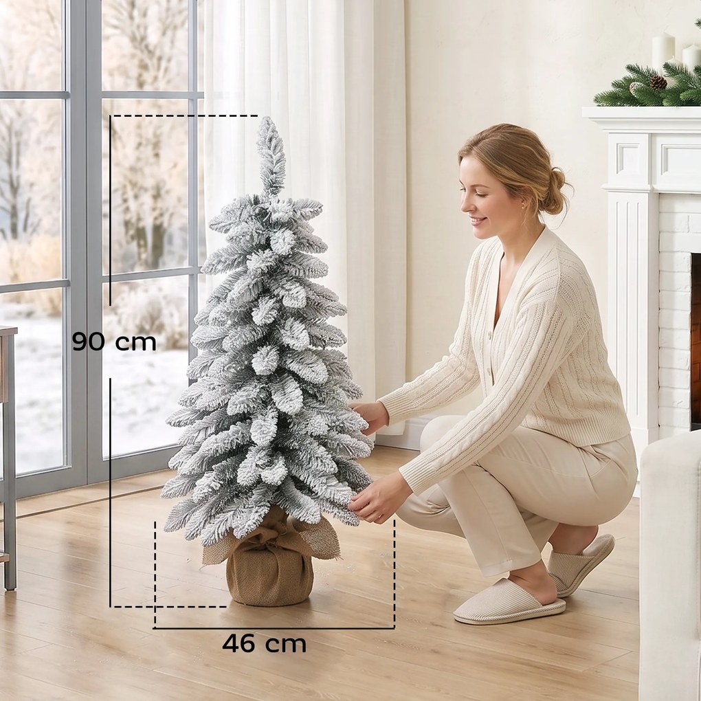HOMCOM Sztuczna choinka, 90 cm, smukła forma pencil z 107 końcówkami gałązek, podstawa z juty, biały | Aosom PL