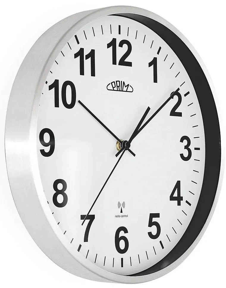 Metalowy zegar srebrny PRIM Radio Control ∅ 303 × 45 mm