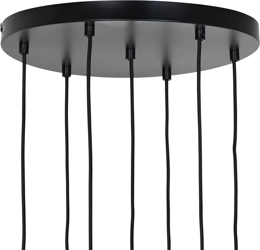 Lampa wisząca art deco czarna z przydymionym szkłem 7-świateł - Laura