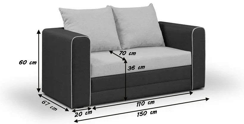 Sofa rozkładana 2 os BETA Biały/Szary