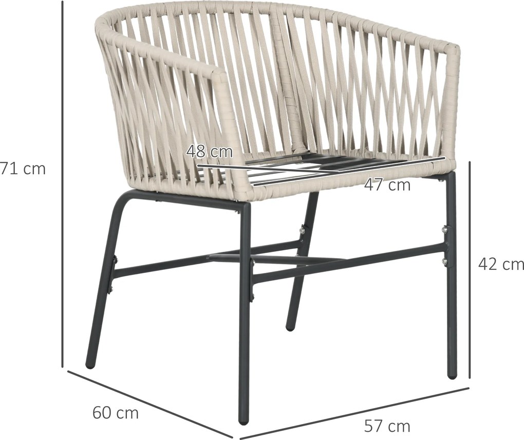 Outsunny Zestaw 2 Krzeseł Ogrodowych z Poduszkami Styl Boho Szare Metalowe Ramy Meble Ogrodowe Tarasowe 57x60x71cm | Aosom PL