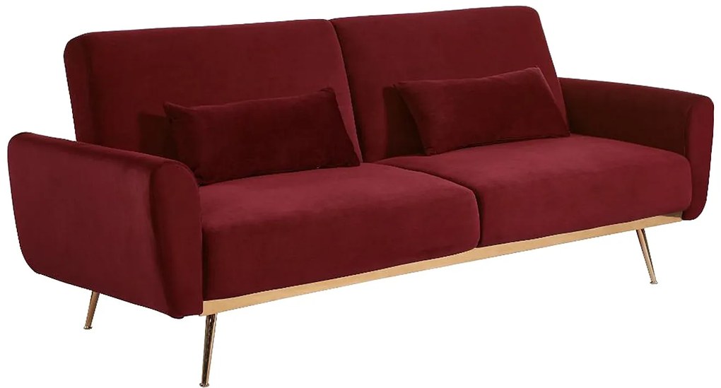 3-osobowa kanapa z funkcją spania rozkładana z weluru LAUNEI - Kolor bordowy