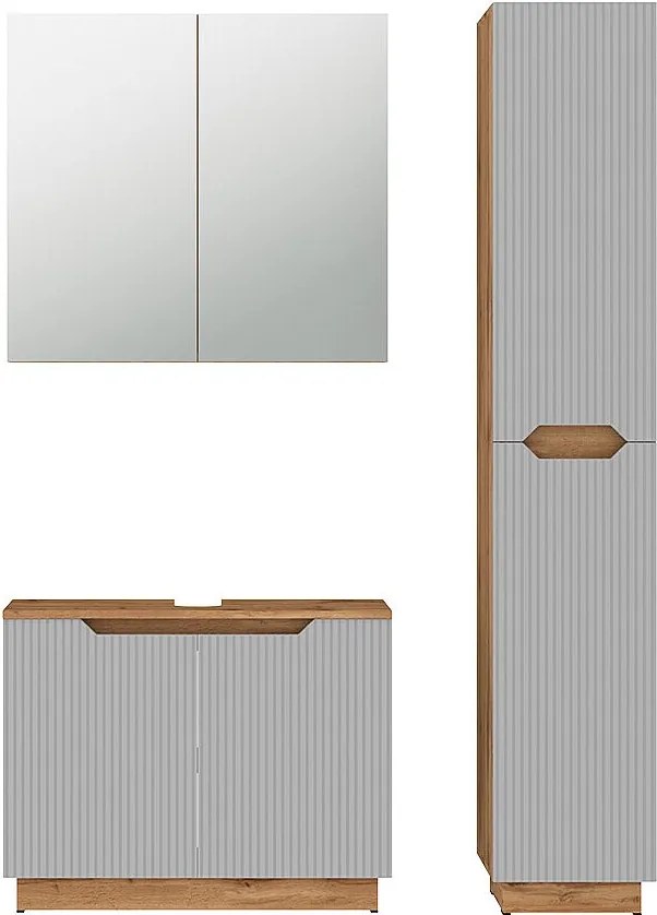 Zestaw mebli łazienkowych dąb/szary w paski 79.6x32x62.5 lotta
