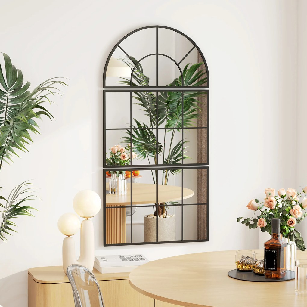 HOMCOM Lustrzany Panel ścienny, Lustra Okienne, Trzyczęściowe, z Metalową Ramą, 76 x 53 cm, Czarny