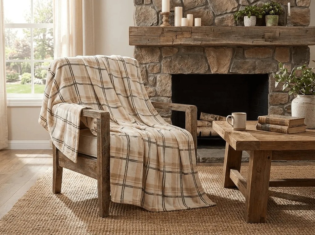 Mikropluszowy koc PLAID, kremowy Rozmiar: 200 x 220 cm