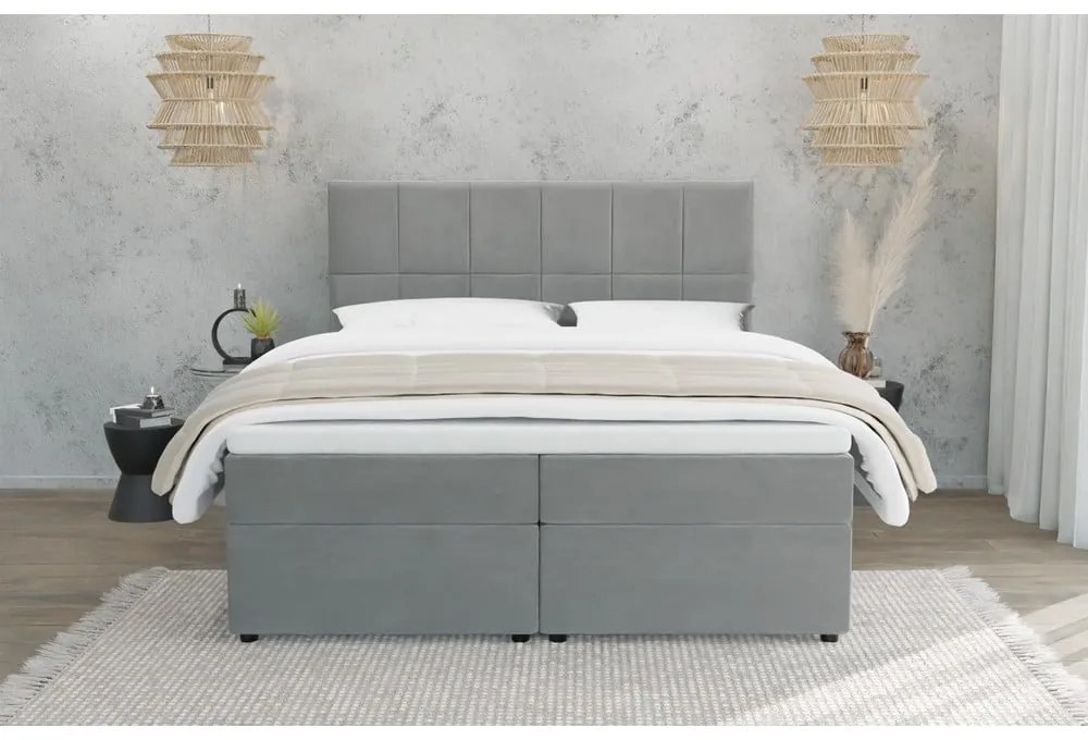 Jasnoszare łóżko boxspring ze schowkiem 140x200 cm Flip – Ropez