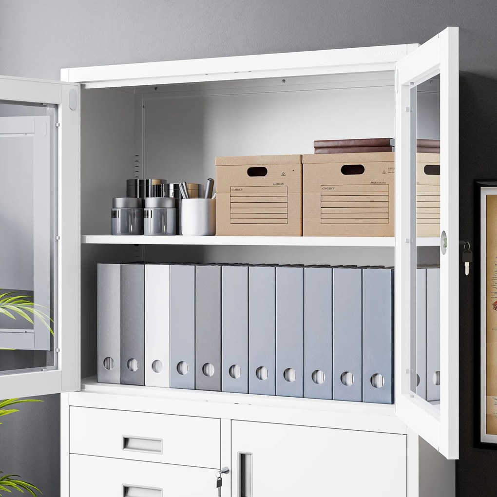 Biurowa szafa metalowa z sejfem na akta i dokumenty FILIP, 900 x 1850 x 400 mm, biała