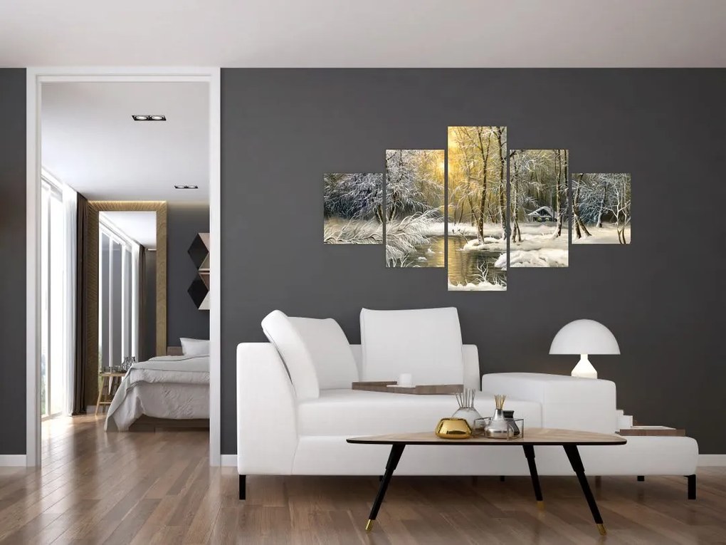 Obraz - Domek w lesie, obraz olejny (125x70 cm)