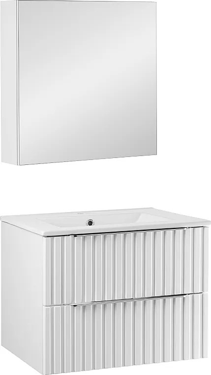 Zestaw Łazienkowy 60cm Ryflowane Fronty Biały Amy Szafka z Lustrem