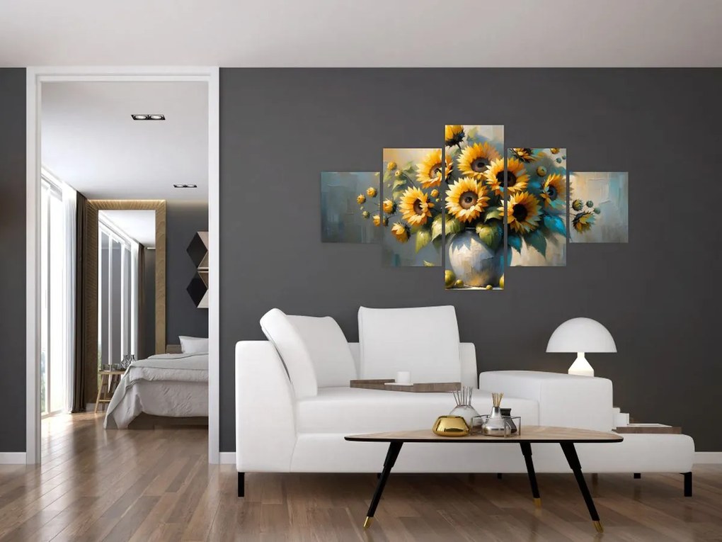 Obraz – Wazon ze słonecznikami (125x70 cm)
