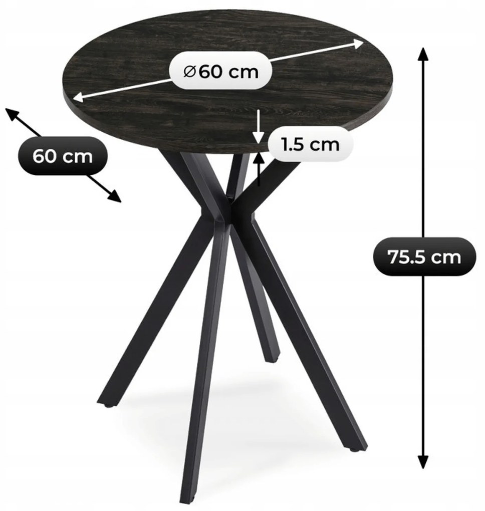 Stół Okrągły LAUREN 60 cm Czarny Loft Nowoczesny