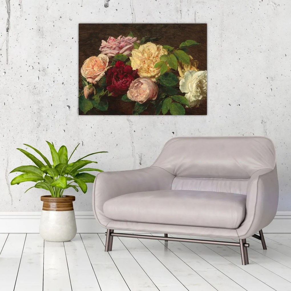 Obraz na szkle - Henri Fantin-Latour, Roses de Nice on a Table, reprodukcje (70x50 cm)