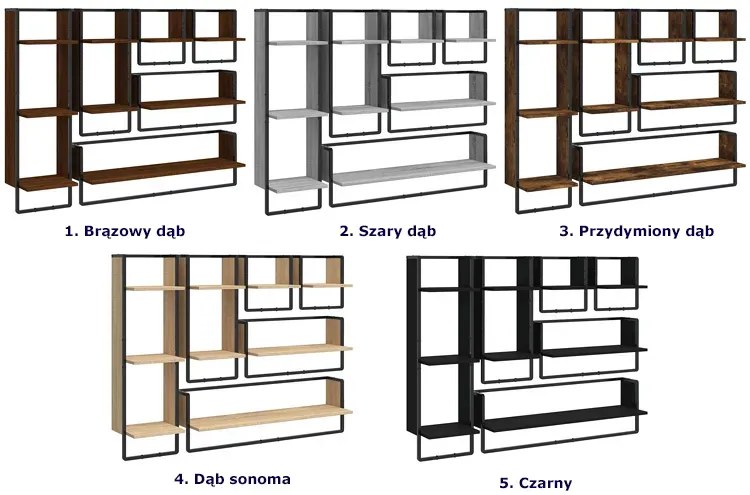 Industrialny zestaw 6 półek ściennych przydymiony dąb H4-T70