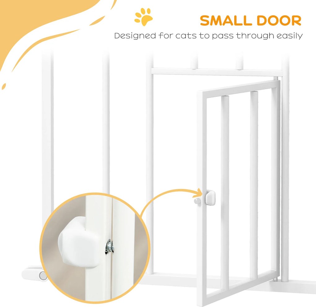 PawHut Bramka dla psów, podwójne ryglowanie, samoczynnie zamykane drzwi, 104 cm wysokości, stal, biały