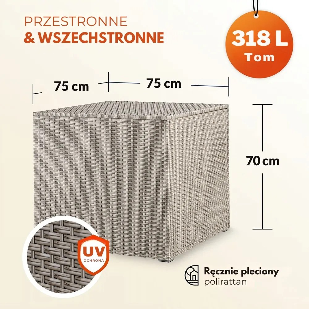 Polirattanowy pojemnik na schowek RICCO, 318L, 75x75x70 cm, kremowa Casaria
