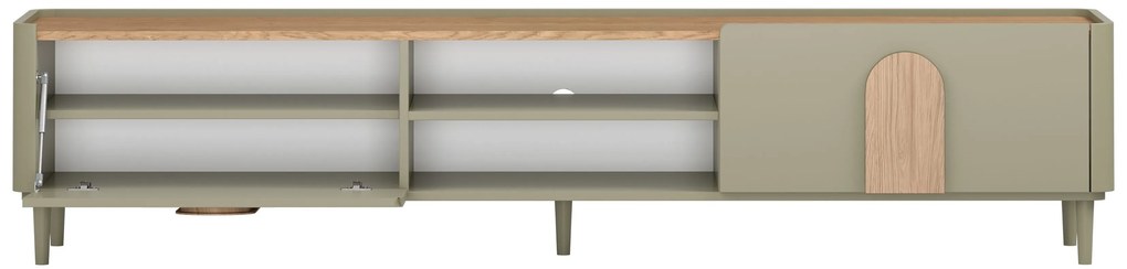 Szafka RTV Amilio 220 cm z szufladą na nóżkach - eukaliptus / dąb baltic dune / uchwyty dąb naturalny