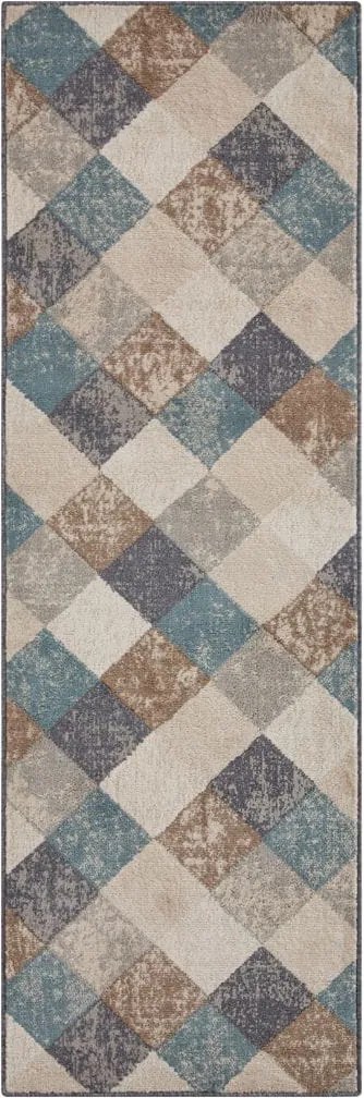 Dywan Terrain designerski w Romby –  Beż Brąz Turkus z krótkim włosiem 80 cm x 200 cm Certyfikat Oeko-Tex