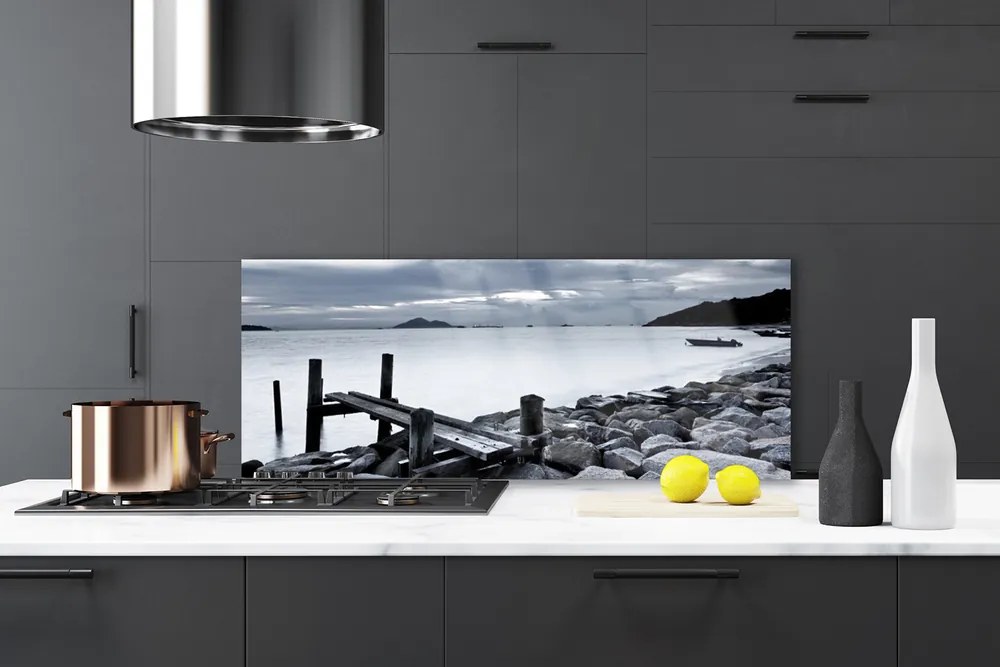 Szkło Ozdobne do Kuchni Kamienista Plaża O Zmierzchu