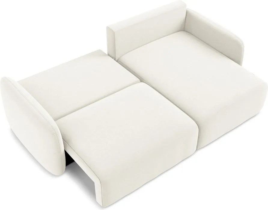 Kremowy aksamitny rozkładany narożnik ze schowkiem (prawostronny/z szezlongiem) Kalena – Makamii