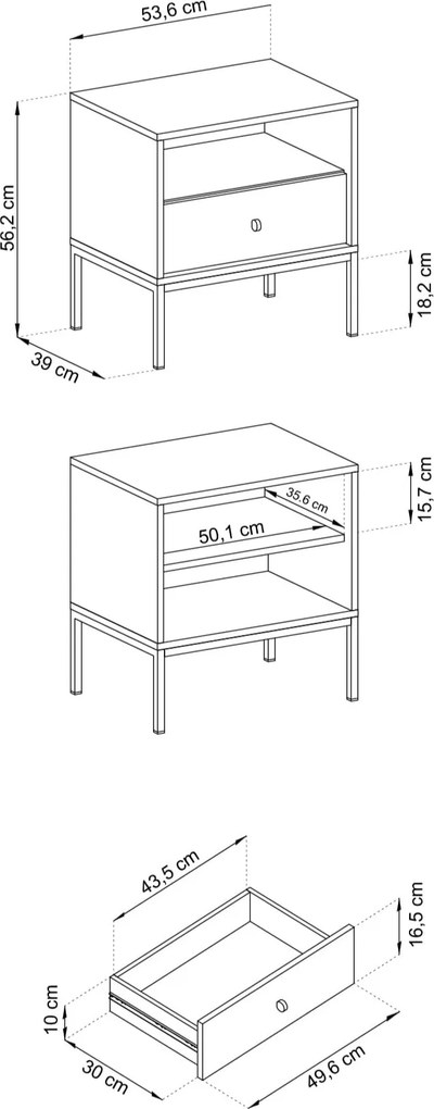 Szafka Nocna MONDO 53,6 cm Stolik Nocny do Sypialni