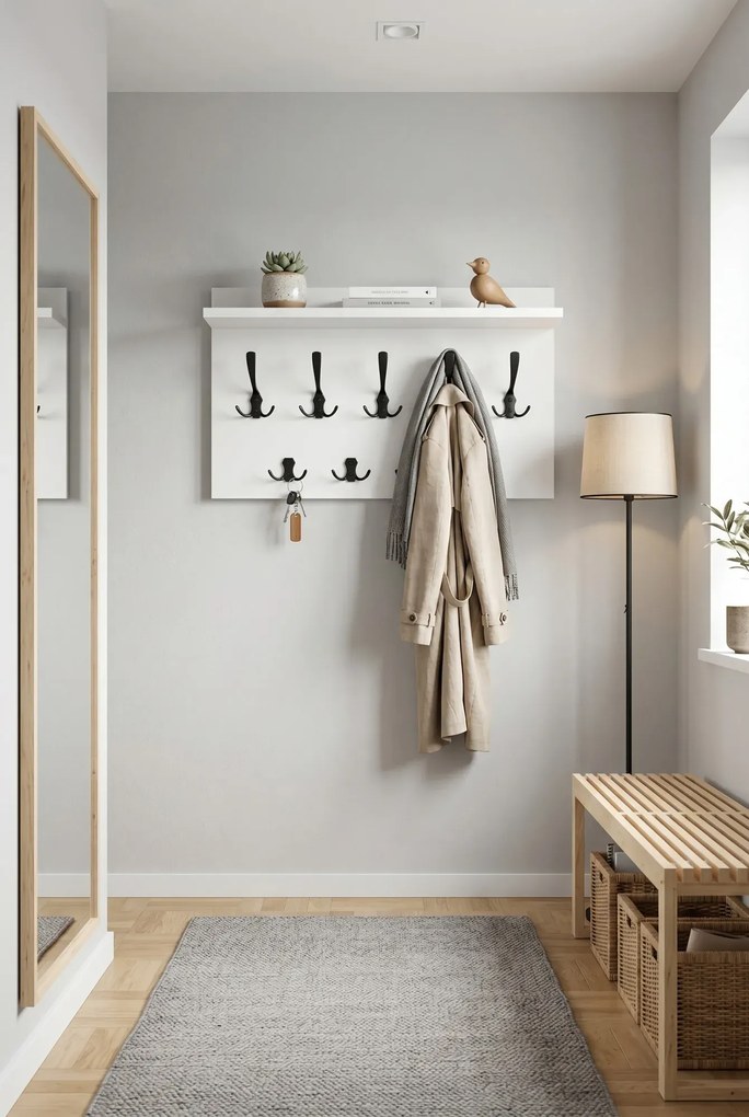 Wieszak Na Ubrania Z Półką Biel Alpejska + Czarny R5-A79