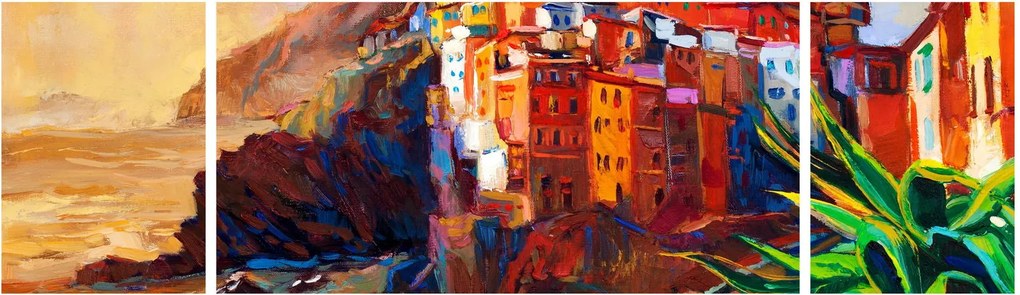 Obraz - Wieś na wybrzeżu Cinque Terre, Włoska Riviera, nowoczesny impresionism (170x50 cm)