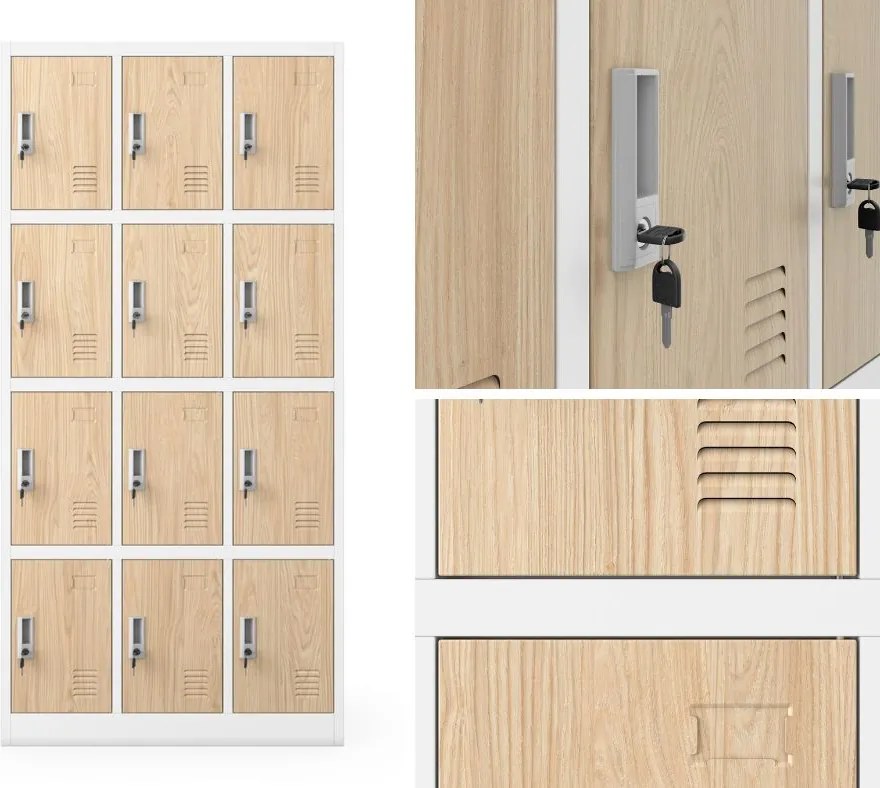 Szafa BHP z 12-skrytkami 90x40x185 cm Eco Design Marcin, biały/dąb sonoma