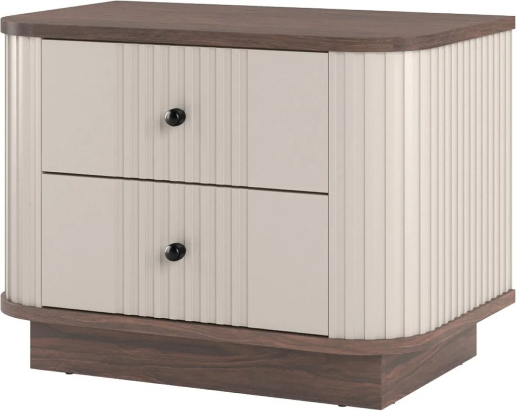 Zestaw szafek nocnych Vesper 56 cm na cokole - kaszmir / orzech / czarne uchwyty