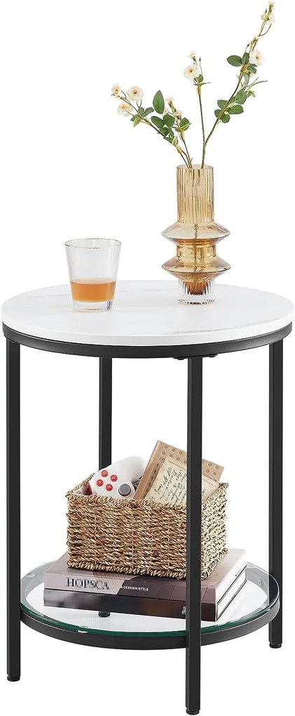 Stolik boczny ERIC z marmurowym wzorem, 45x55cm, czarno/biała Vasagle