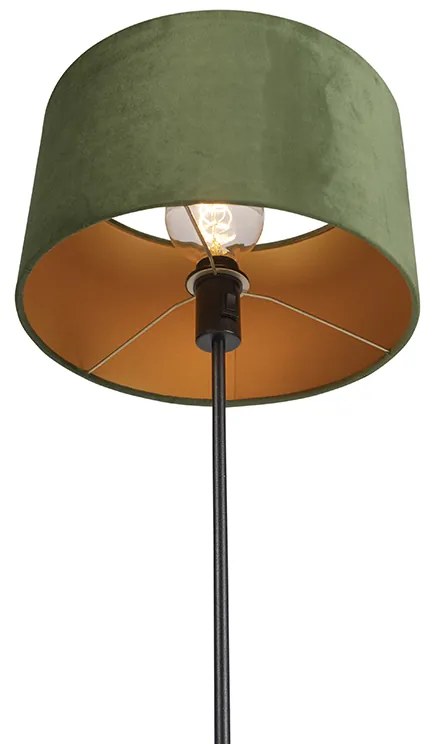Lampa stojąca czarna z abażurem z aksamitu zielonego ze złotem 35 cm - ParteWiejski/ Rustykalny / Vintage Oswietlenie wewnetrzne