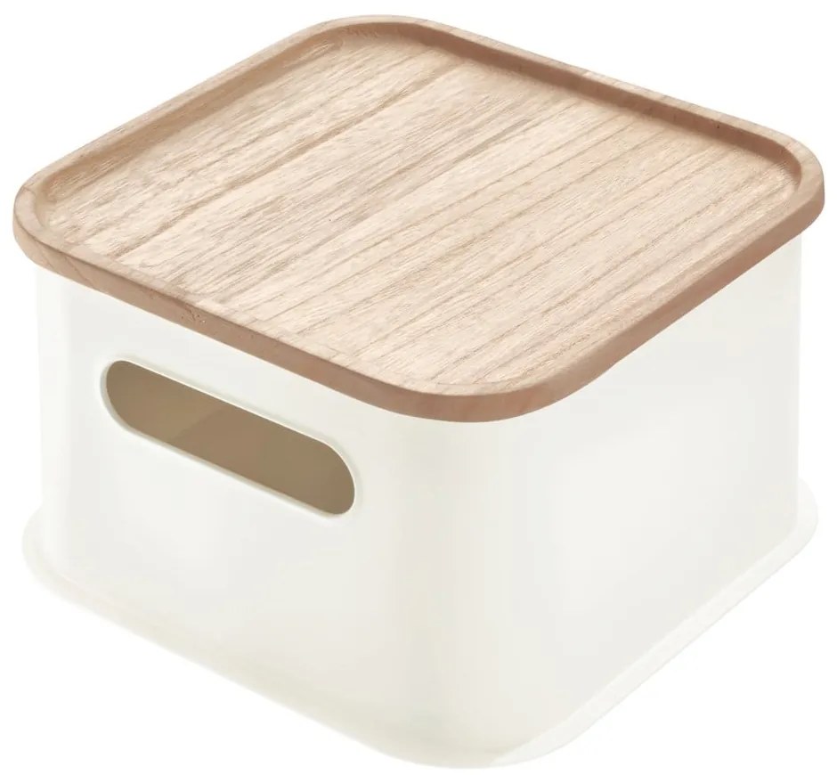 Biały pojemnik z pokrywką z drewna paulownia iDesign Eco Handled, 21,3x21,3 cm
