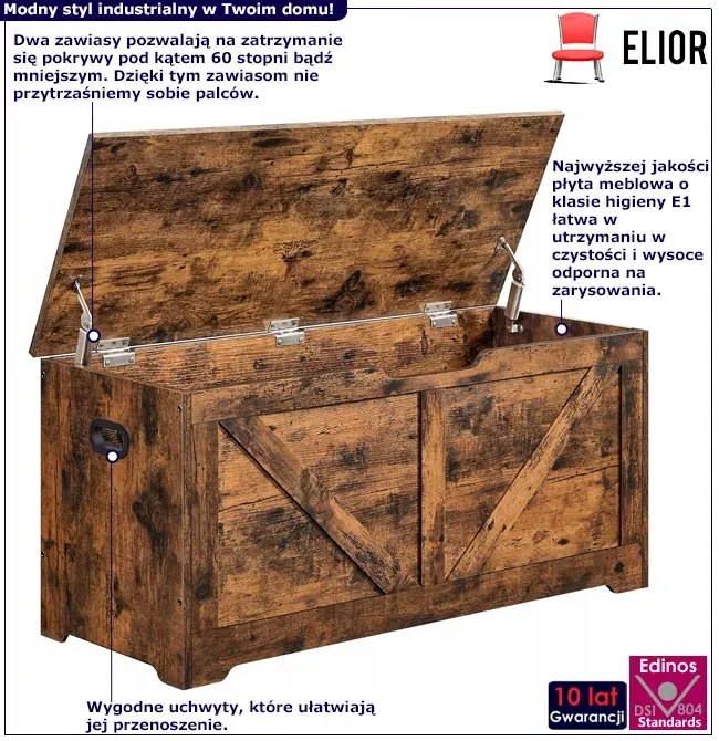 Industrialna zamykana skrzynia, kufer rustykalny brąz P4-S85