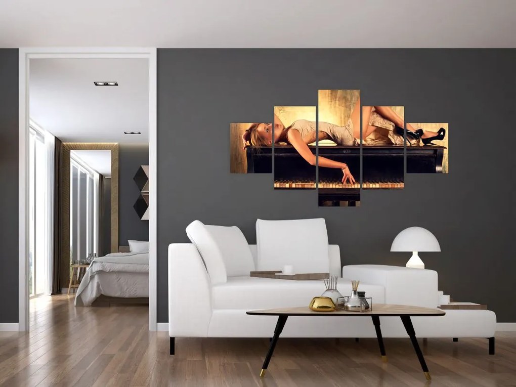 Obraz - Kobieta na fortepianie (125x70 cm)
